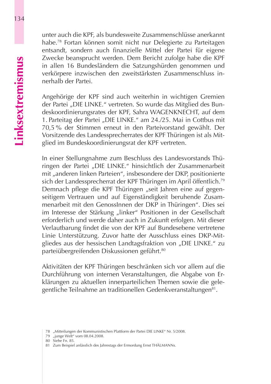 Seite 135 des Verfassungsschutzbericht 2008 Thüringen