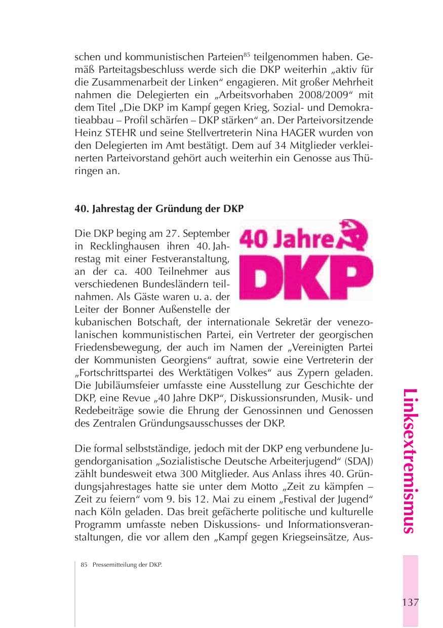 Seite 138 des Verfassungsschutzbericht 2008 Thüringen