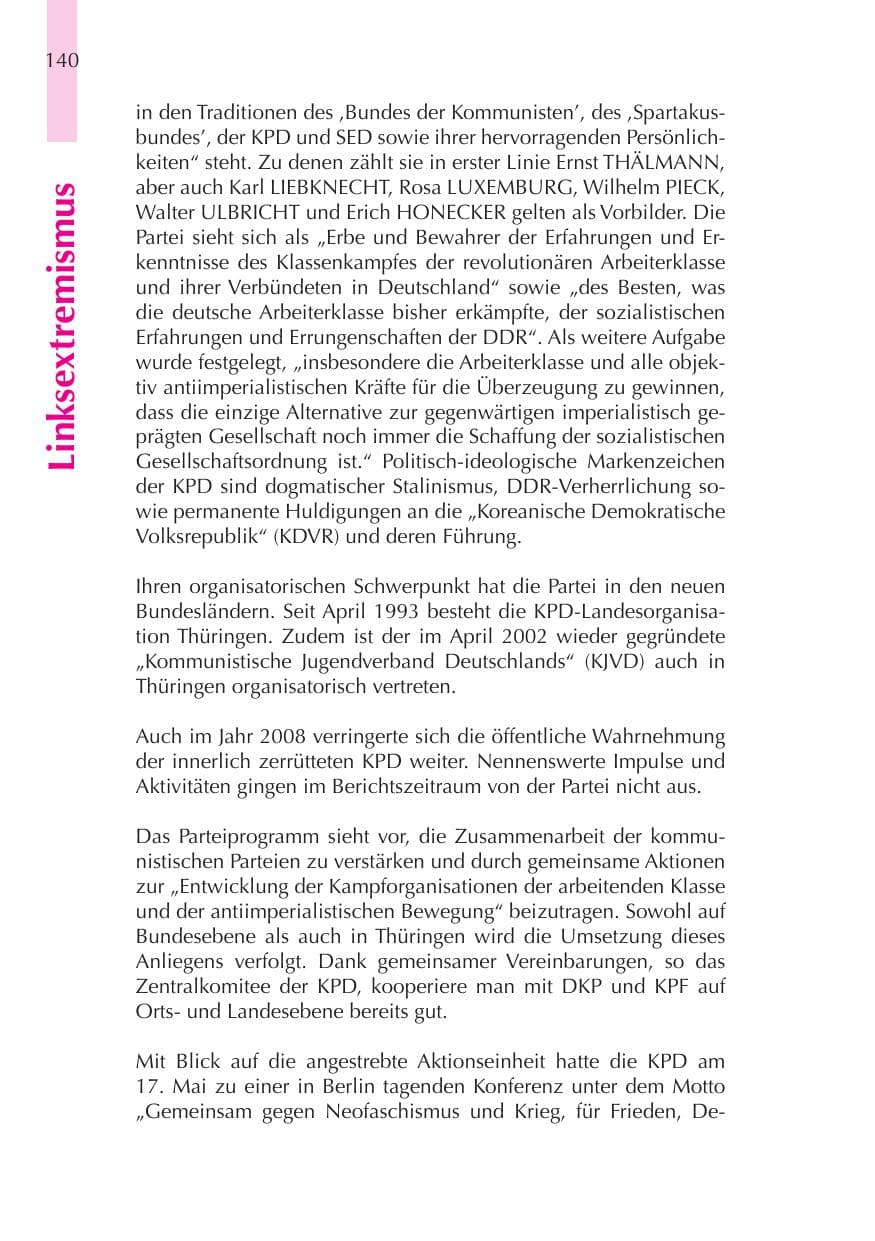 Seite 141 des Verfassungsschutzbericht 2008 Thüringen