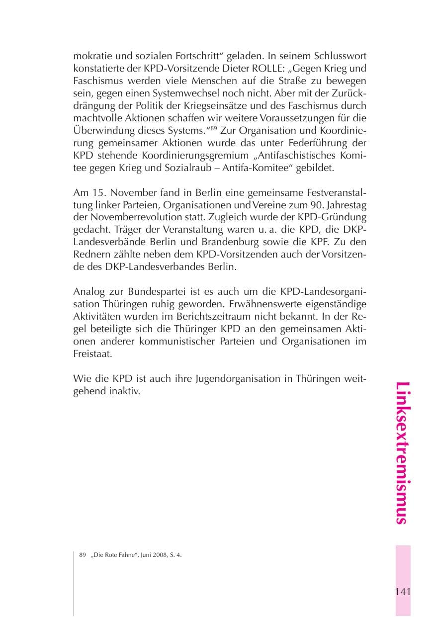 Seite 142 des Verfassungsschutzbericht 2008 Thüringen