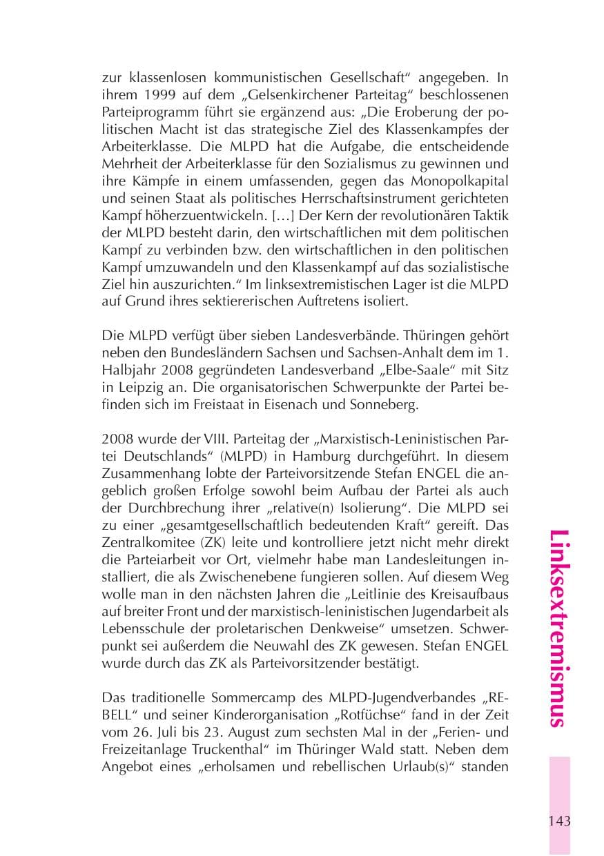Seite 144 des Verfassungsschutzbericht 2008 Thüringen