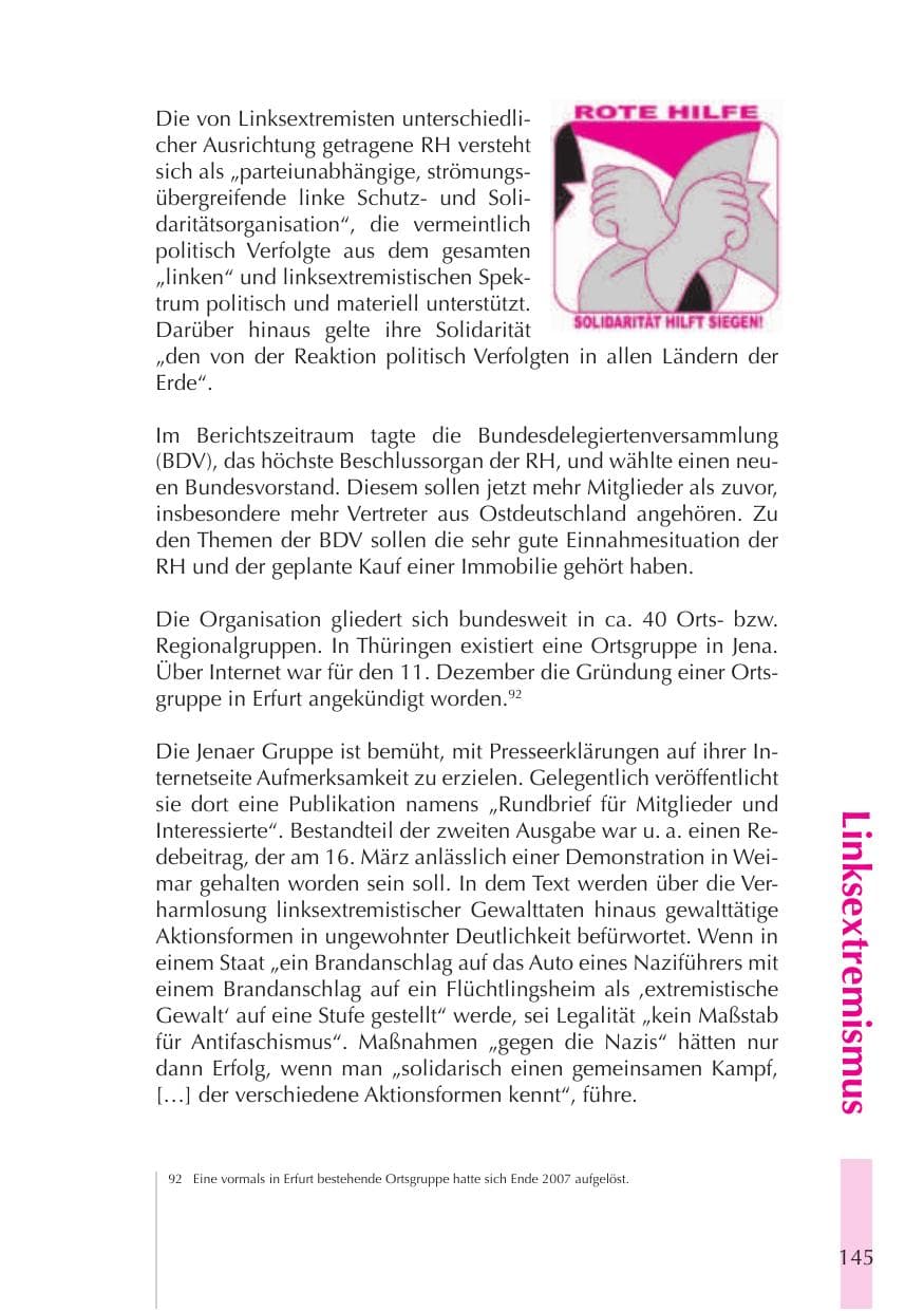 Seite 146 des Verfassungsschutzbericht 2008 Thüringen