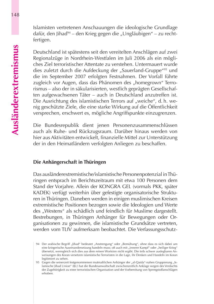 Seite 149 des Verfassungsschutzbericht 2008 Thüringen