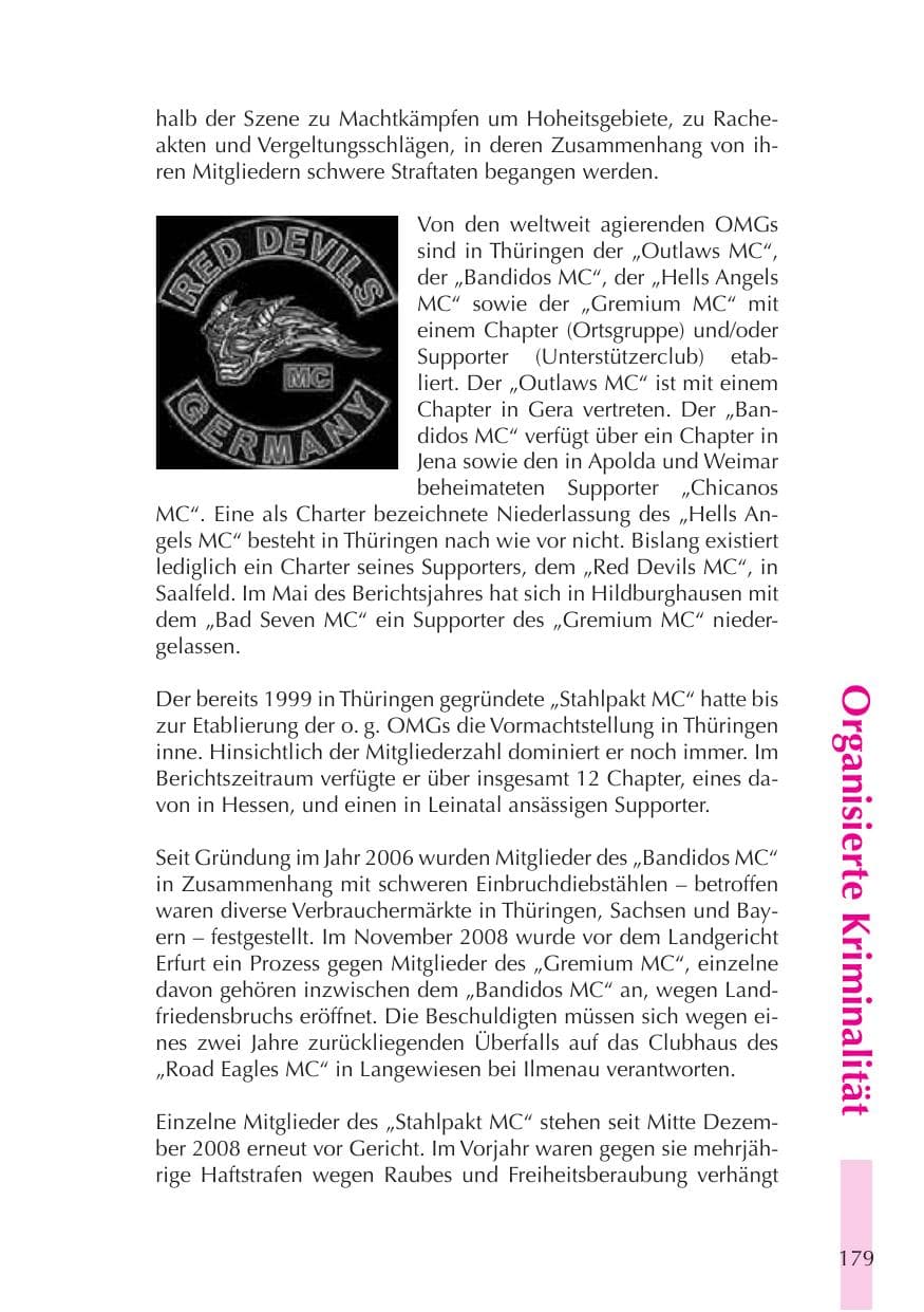 Seite 180 des Verfassungsschutzbericht 2008 Thüringen