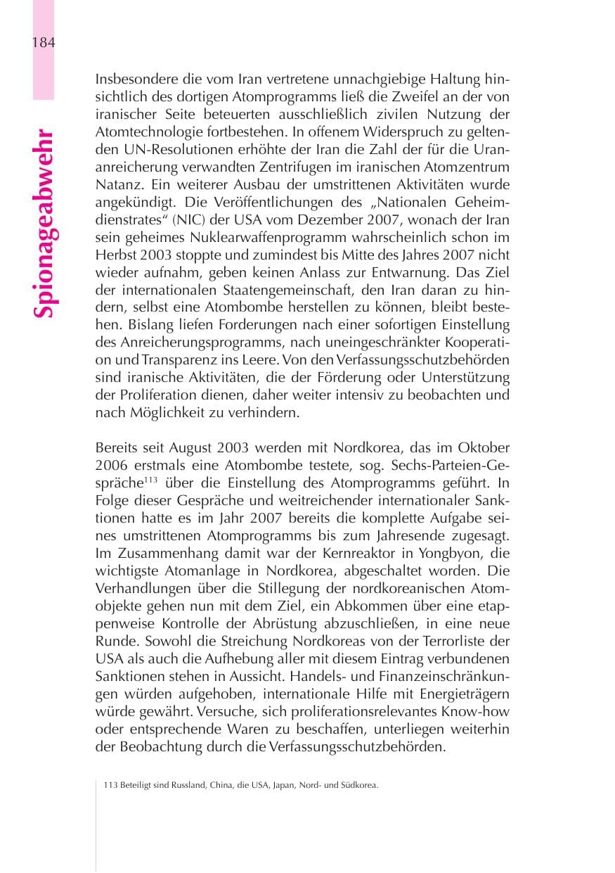 Seite 185 des Verfassungsschutzbericht 2008 Thüringen