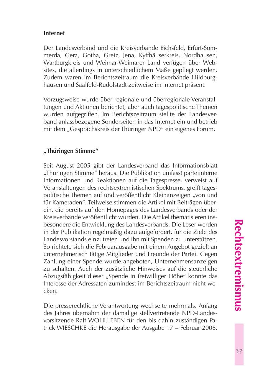 Seite 38 des Verfassungsschutzbericht 2008 Thüringen