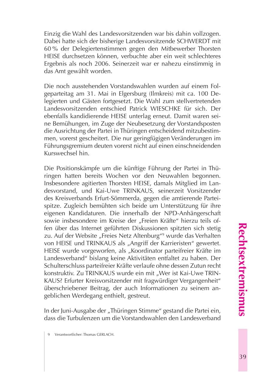 Seite 40 des Verfassungsschutzbericht 2008 Thüringen