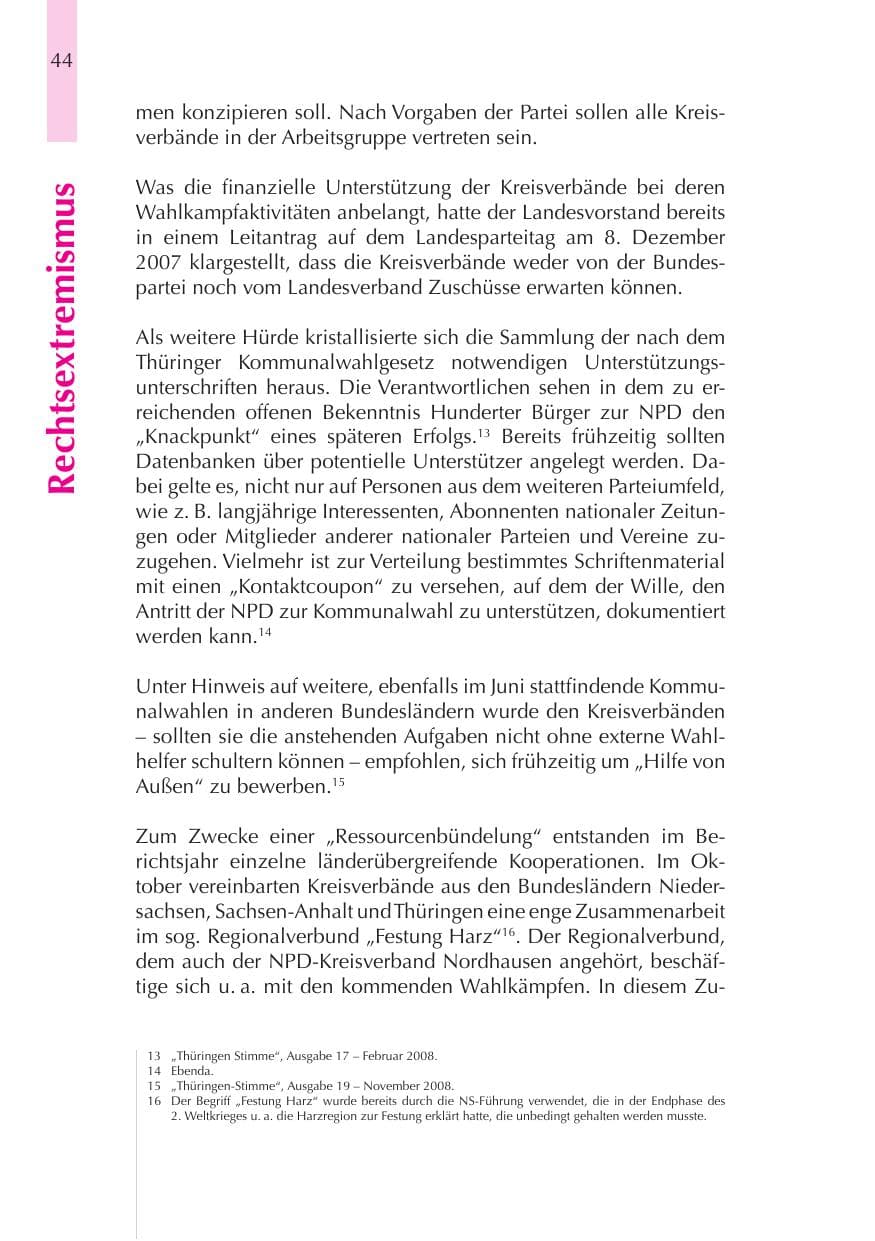 Seite 45 des Verfassungsschutzbericht 2008 Thüringen