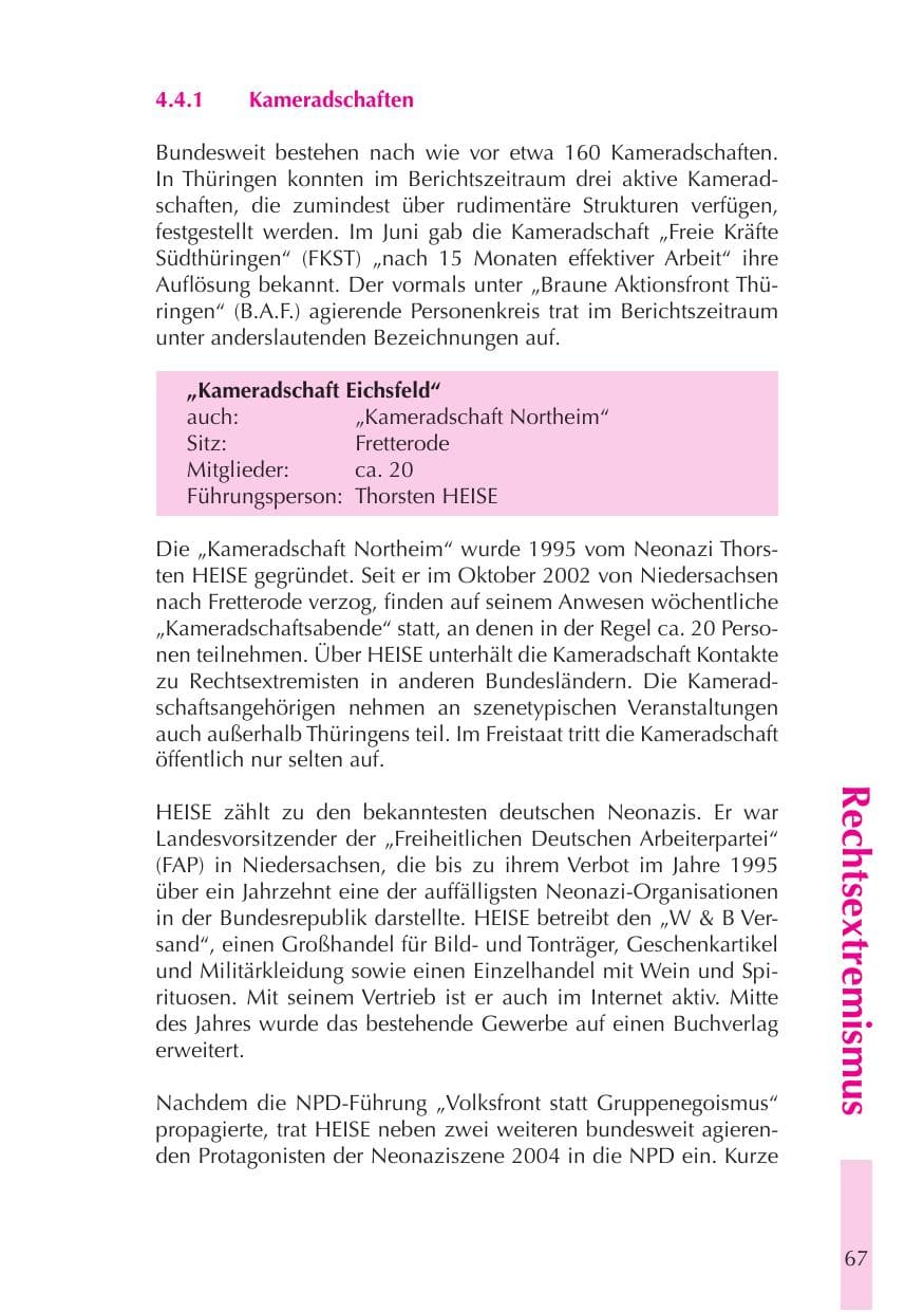 Seite 68 des Verfassungsschutzbericht 2008 Thüringen