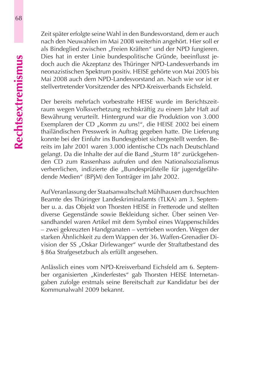 Seite 69 des Verfassungsschutzbericht 2008 Thüringen