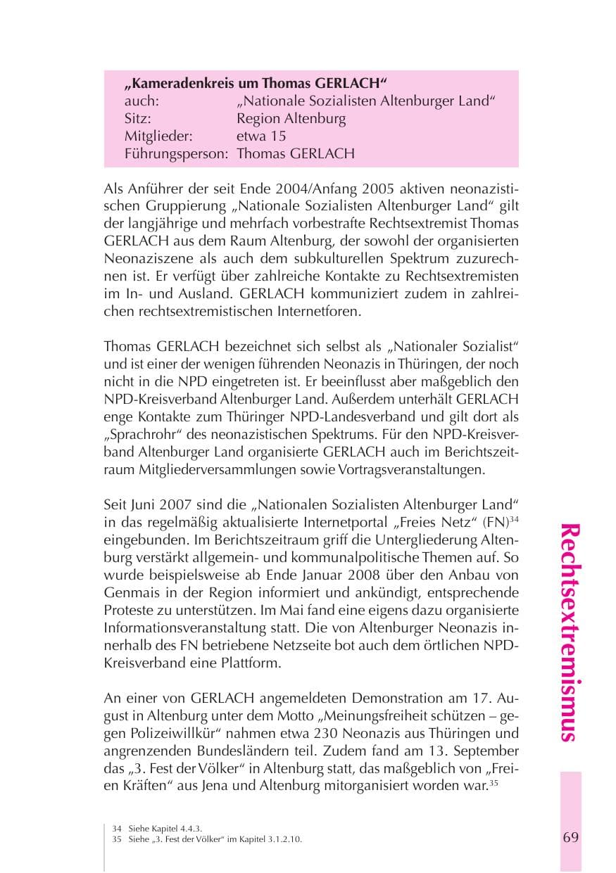 Seite 70 des Verfassungsschutzbericht 2008 Thüringen