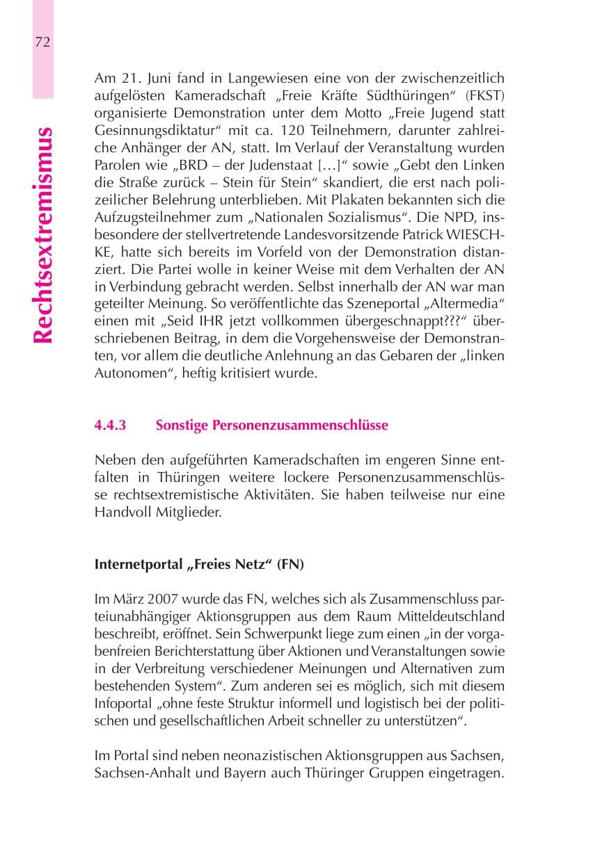 Seite 73 des Verfassungsschutzbericht 2008 Thüringen
