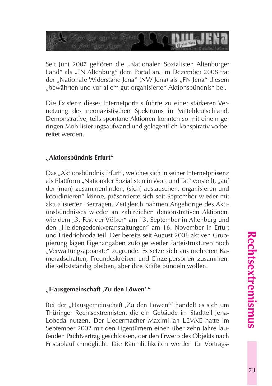 Seite 74 des Verfassungsschutzbericht 2008 Thüringen