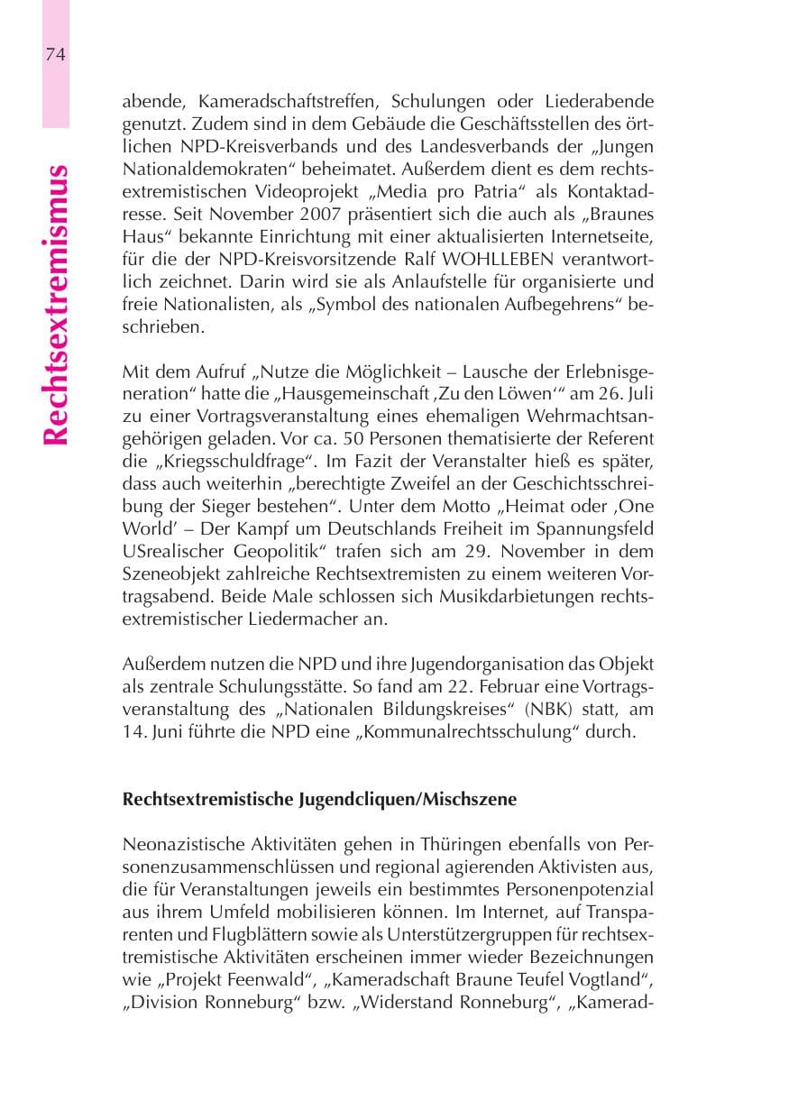 Seite 75 des Verfassungsschutzbericht 2008 Thüringen