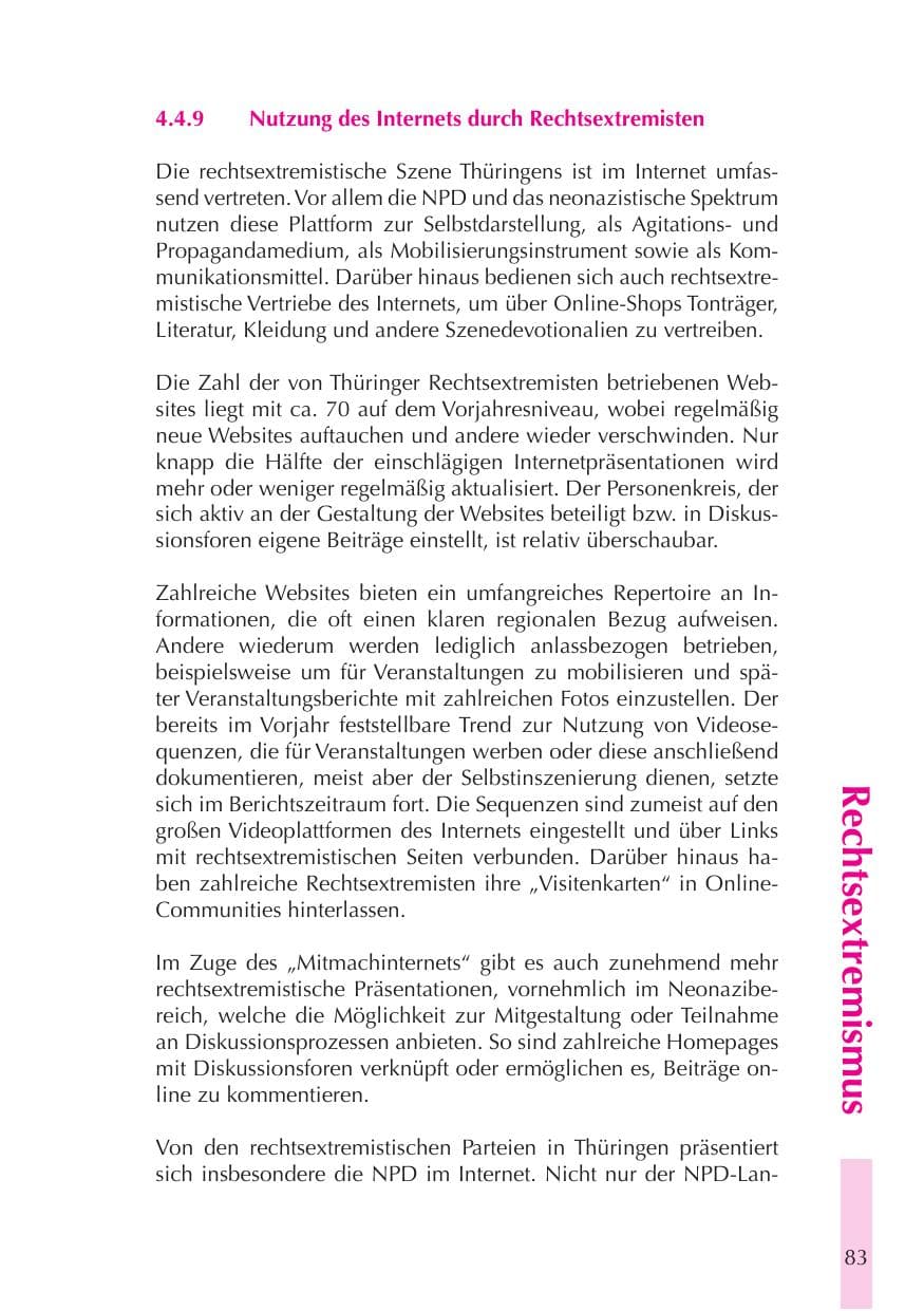 Seite 84 des Verfassungsschutzbericht 2008 Thüringen