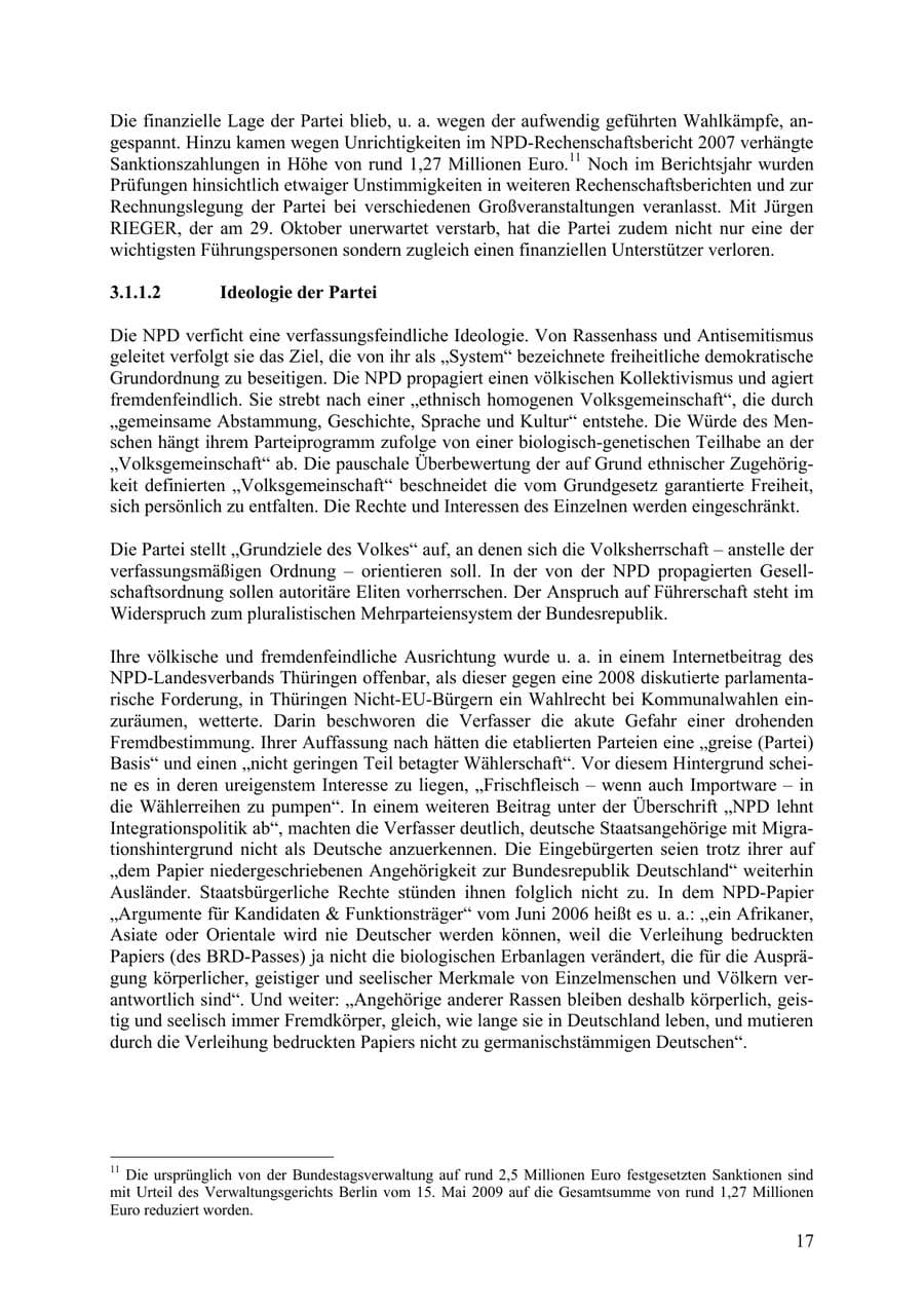 Seite 18 des Verfassungsschutzbericht 2009 Thüringen