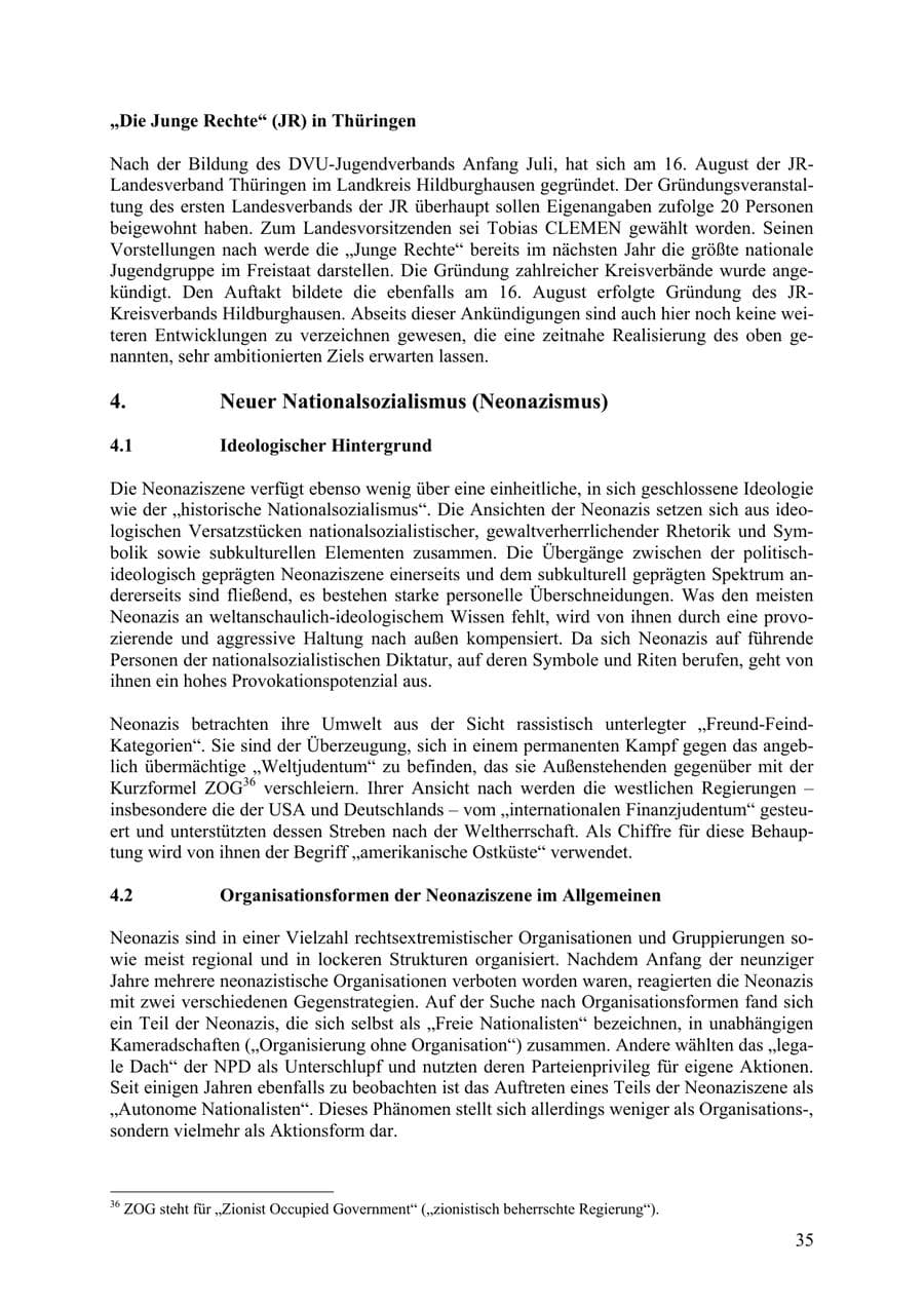 Seite 36 des Verfassungsschutzbericht 2009 Thüringen