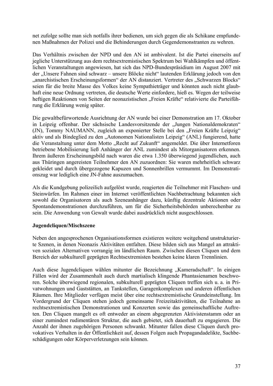 Seite 38 des Verfassungsschutzbericht 2009 Thüringen