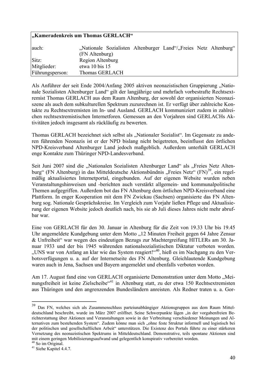 Seite 41 des Verfassungsschutzbericht 2009 Thüringen
