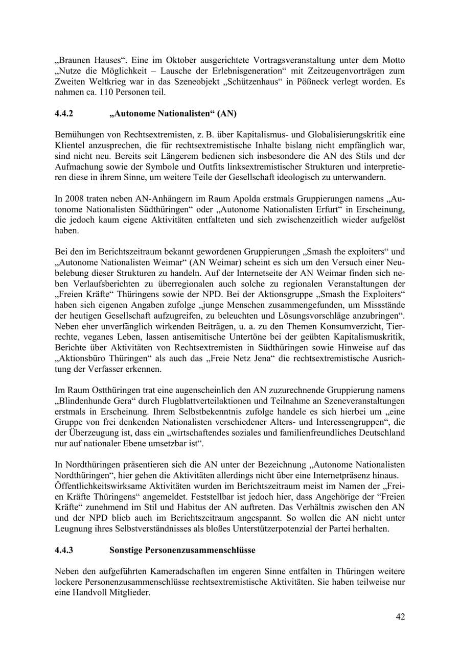 Seite 43 des Verfassungsschutzbericht 2009 Thüringen