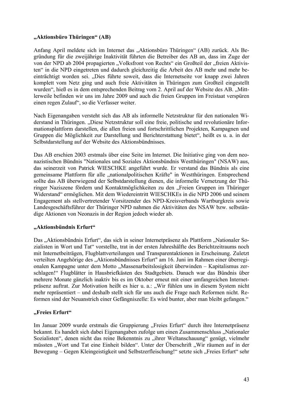 Seite 44 des Verfassungsschutzbericht 2009 Thüringen