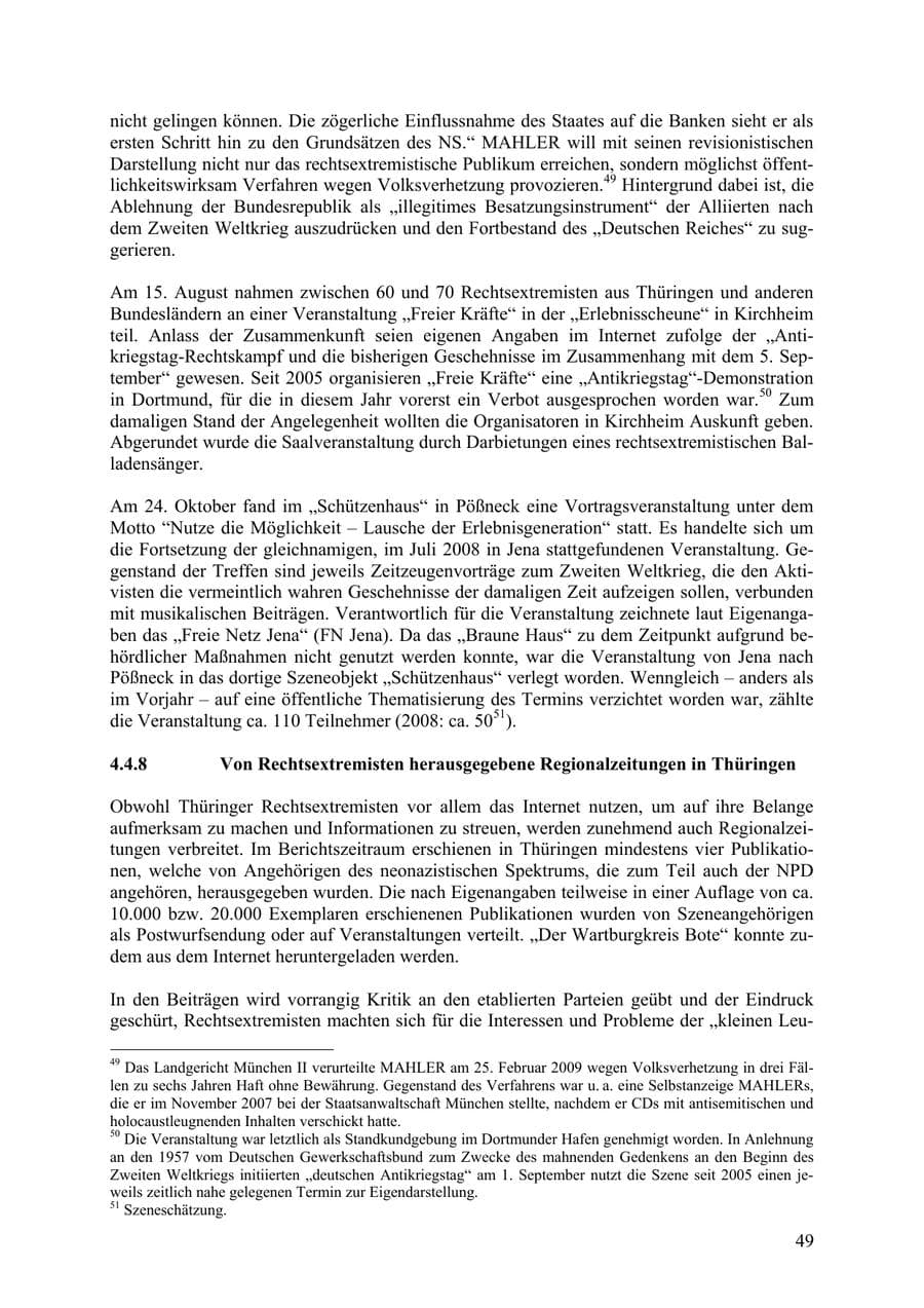 Seite 50 des Verfassungsschutzbericht 2009 Thüringen