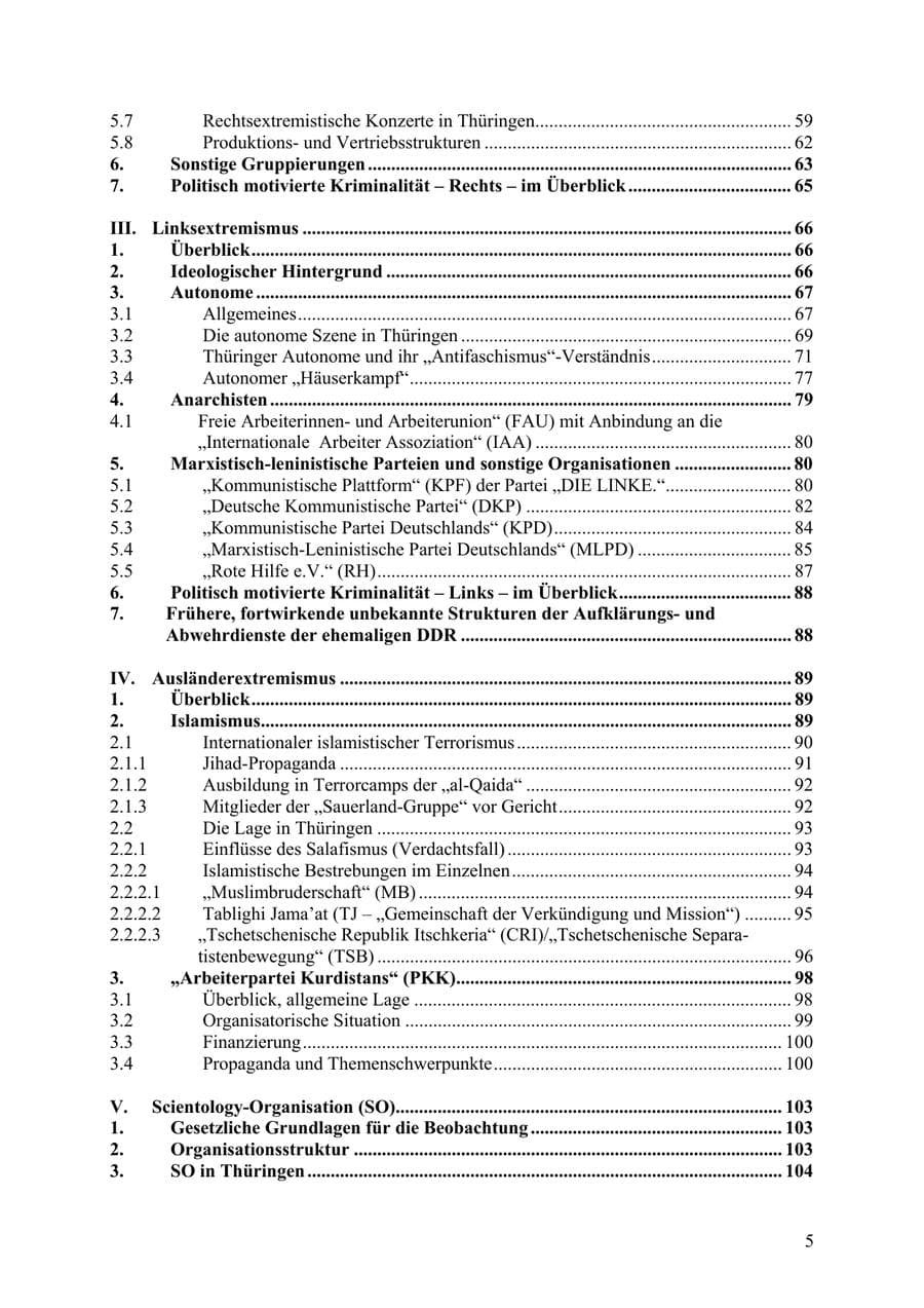 Seite 6 des Verfassungsschutzbericht 2009 Thüringen
