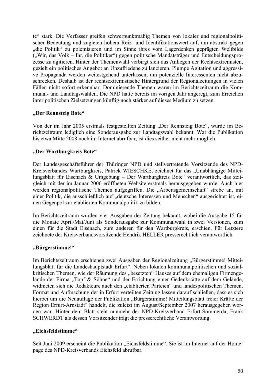 Seite 51 des Verfassungsschutzbericht 2009 Thüringen