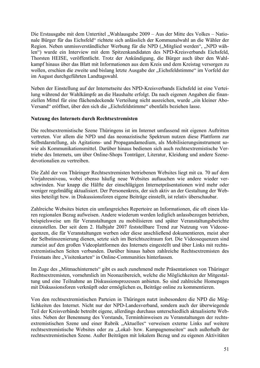 Seite 52 des Verfassungsschutzbericht 2009 Thüringen