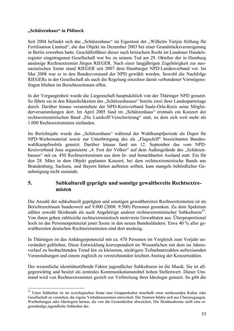 Seite 54 des Verfassungsschutzbericht 2009 Thüringen
