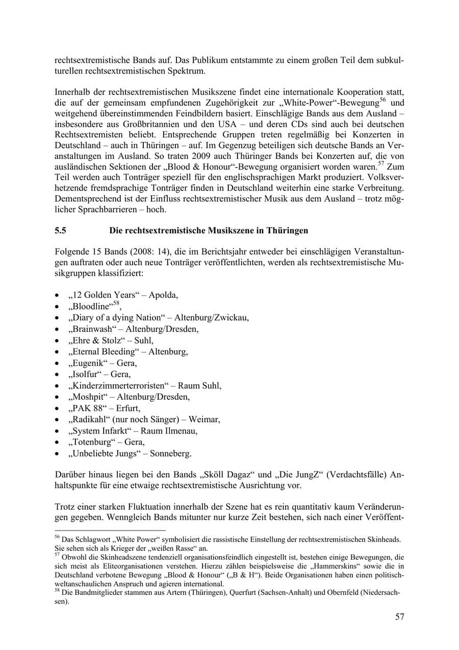 Seite 58 des Verfassungsschutzbericht 2009 Thüringen