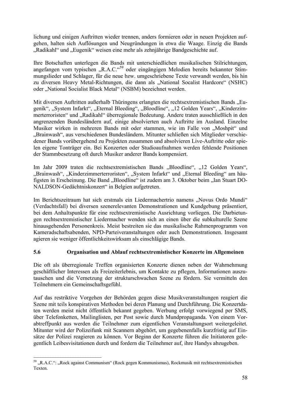 Seite 59 des Verfassungsschutzbericht 2009 Thüringen