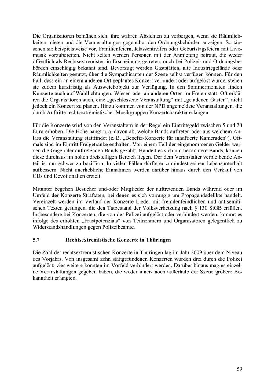 Seite 60 des Verfassungsschutzbericht 2009 Thüringen