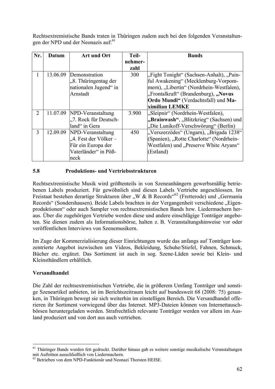 Seite 63 des Verfassungsschutzbericht 2009 Thüringen
