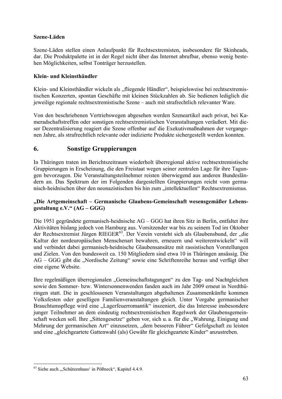 Seite 64 des Verfassungsschutzbericht 2009 Thüringen