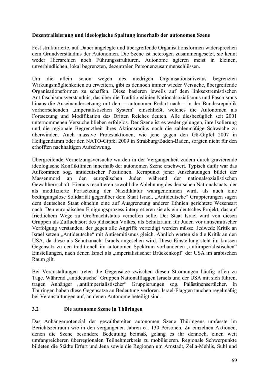 Seite 70 des Verfassungsschutzbericht 2009 Thüringen