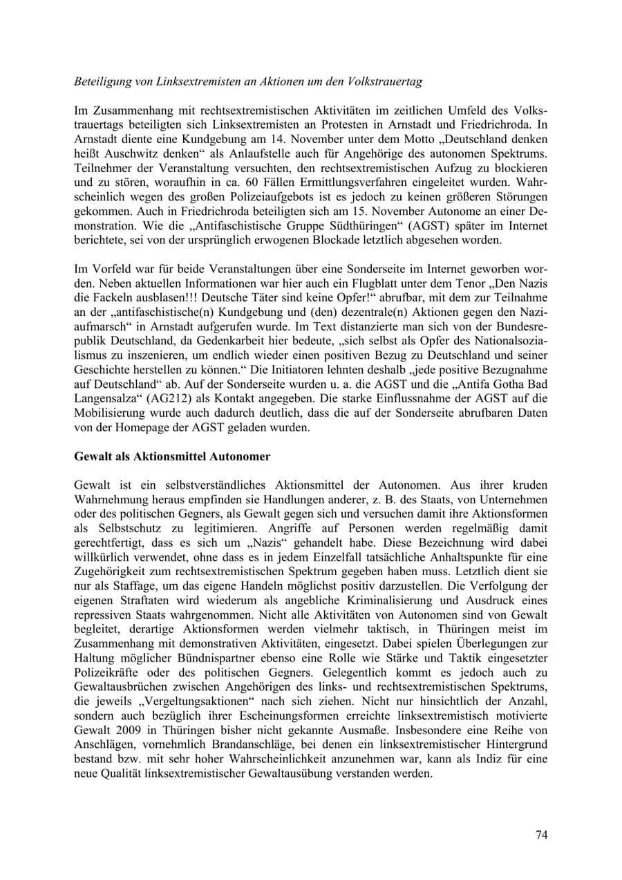 Seite 75 des Verfassungsschutzbericht 2009 Thüringen
