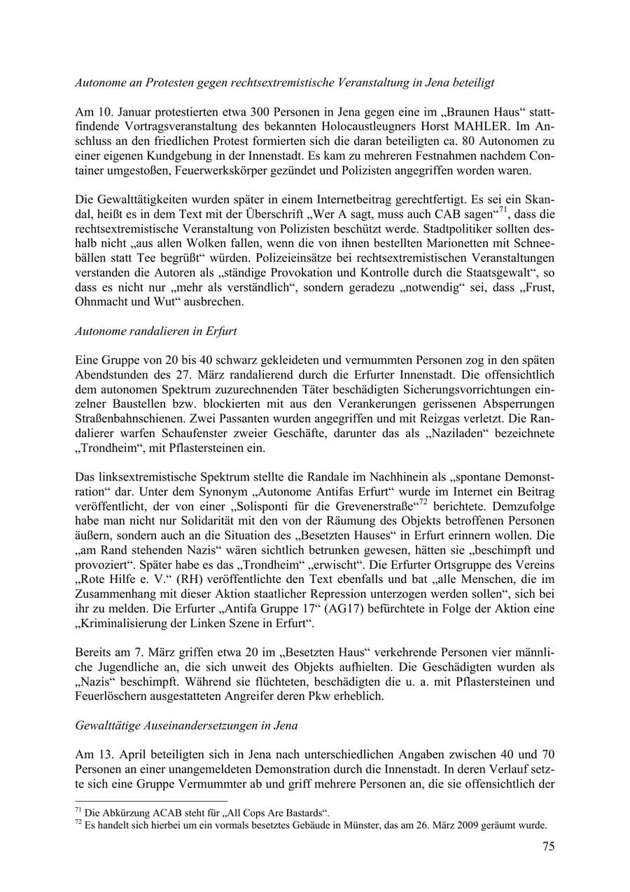Seite 76 des Verfassungsschutzbericht 2009 Thüringen