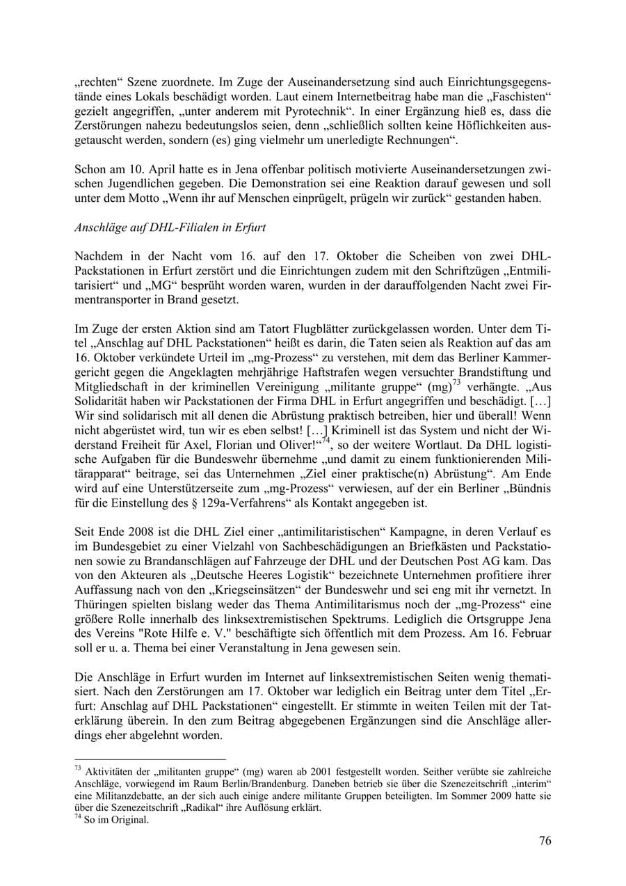 Seite 77 des Verfassungsschutzbericht 2009 Thüringen