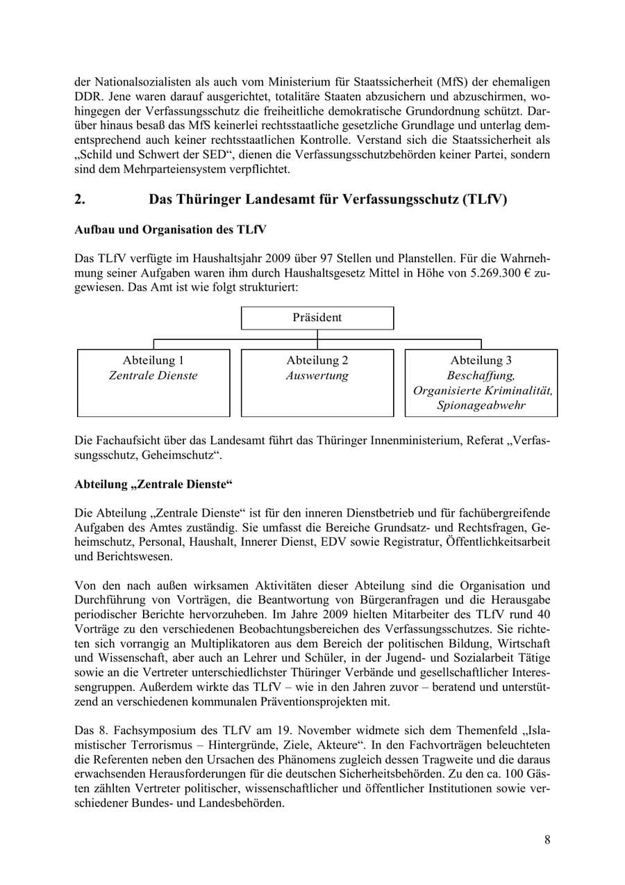 Seite 9 des Verfassungsschutzbericht 2009 Thüringen