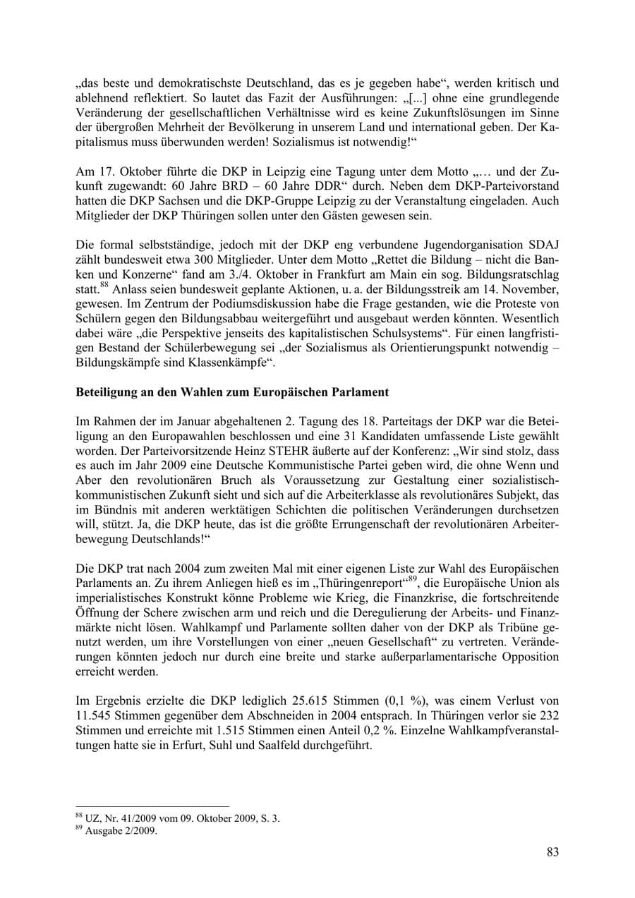 Seite 84 des Verfassungsschutzbericht 2009 Thüringen