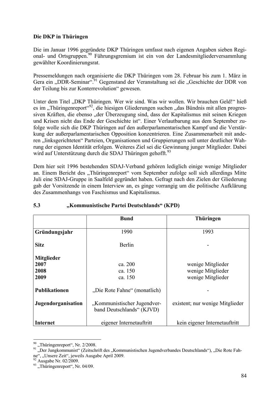 Seite 85 des Verfassungsschutzbericht 2009 Thüringen