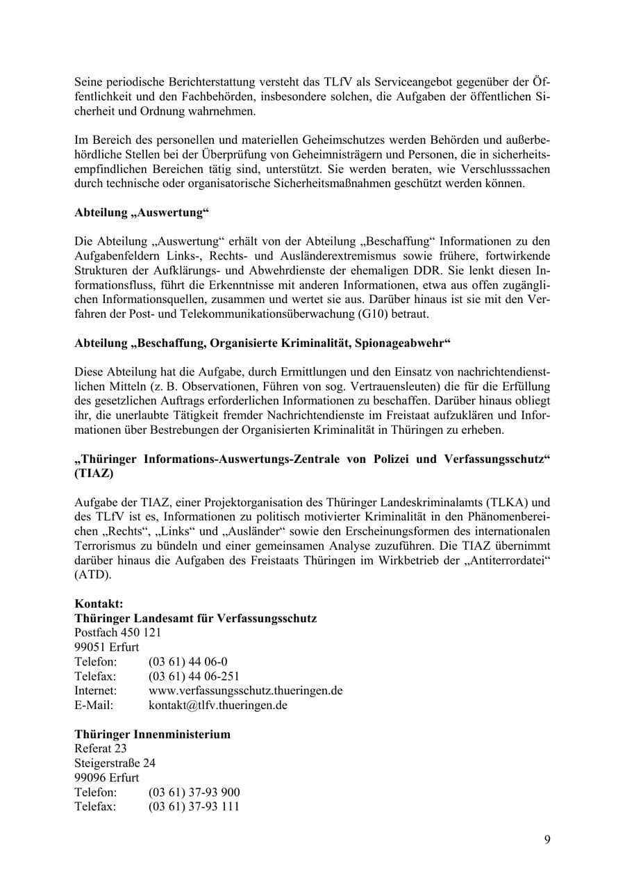Seite 10 des Verfassungsschutzbericht 2009 Thüringen