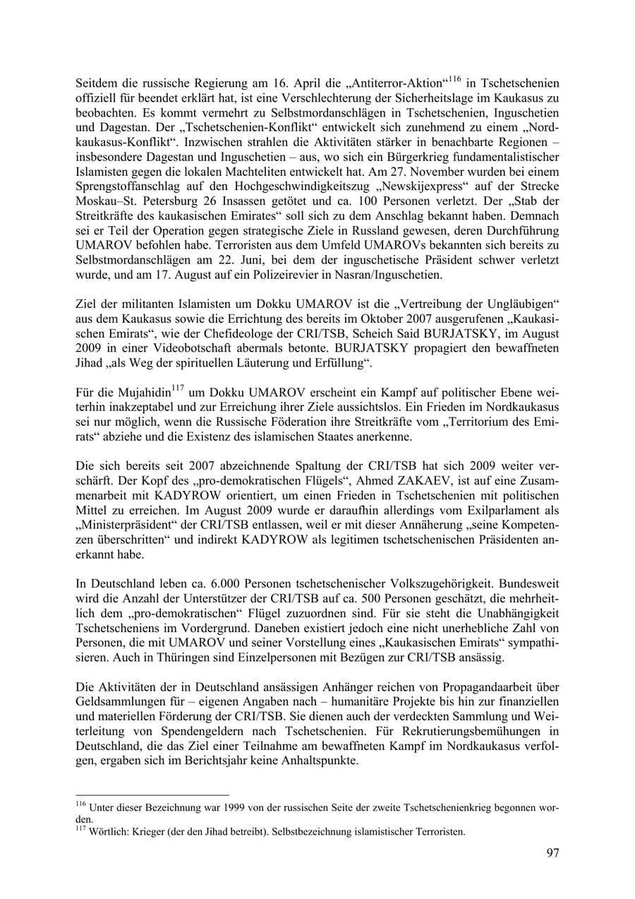 Seite 98 des Verfassungsschutzbericht 2009 Thüringen