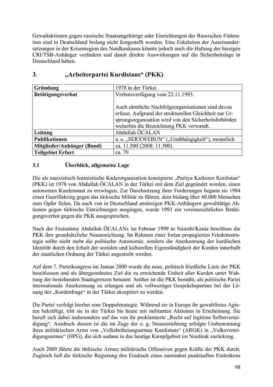 Seite 99 des Verfassungsschutzbericht 2009 Thüringen