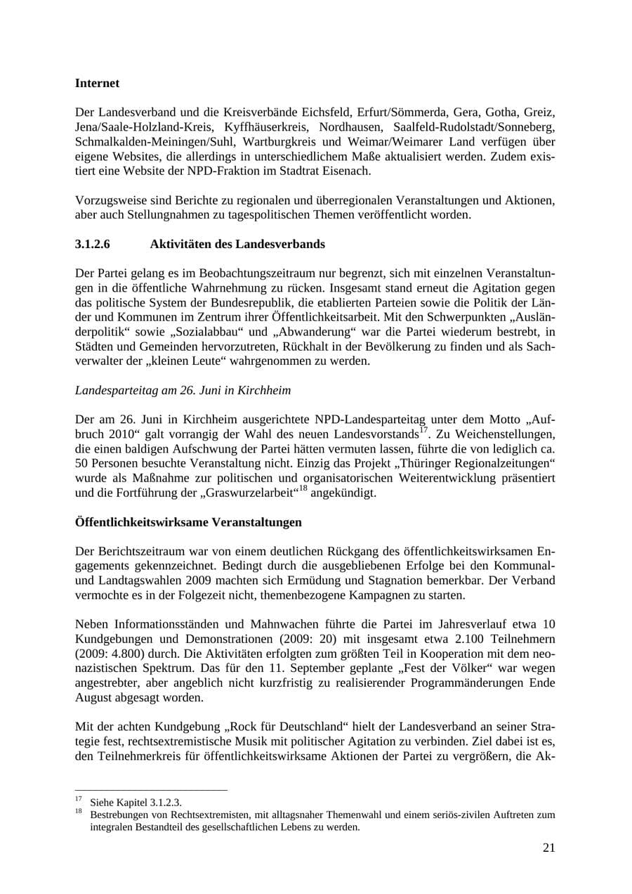 Seite 22 des Verfassungsschutzbericht 2010 Thüringen