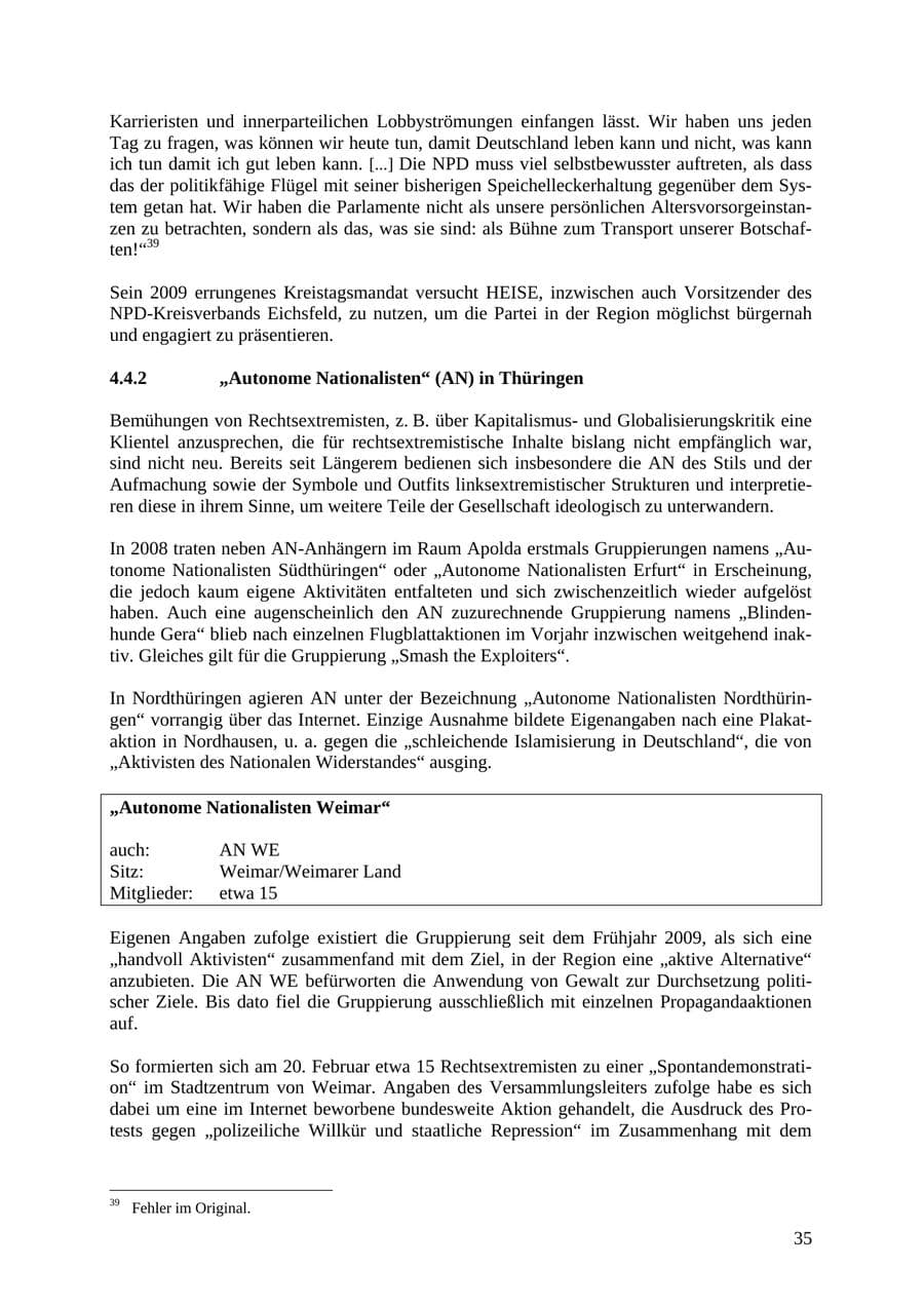 Seite 36 des Verfassungsschutzbericht 2010 Thüringen