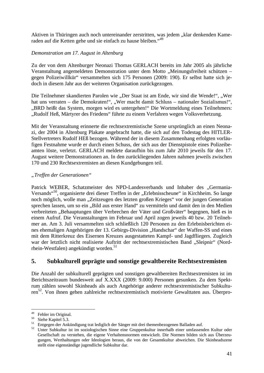 Seite 42 des Verfassungsschutzbericht 2010 Thüringen