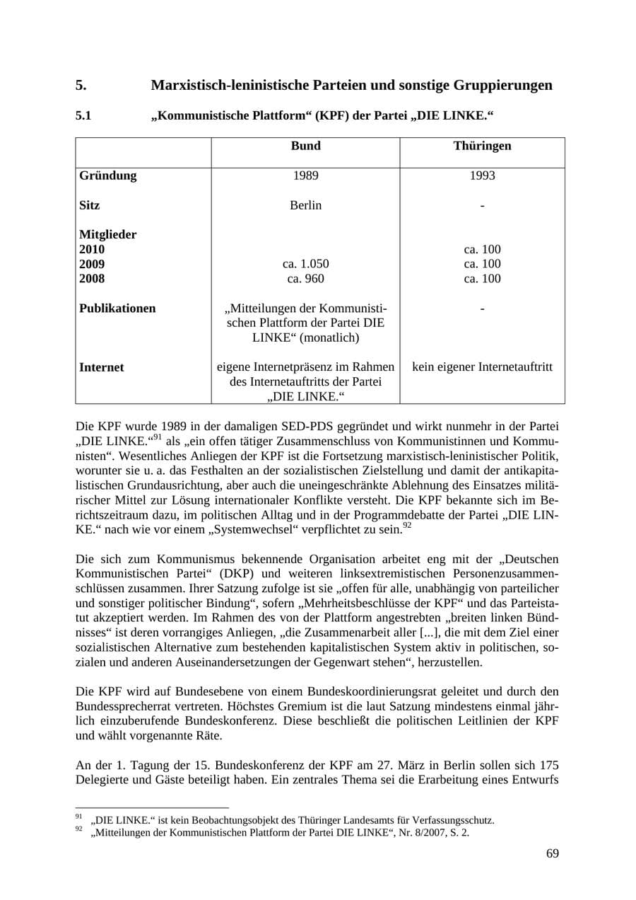 Seite 70 des Verfassungsschutzbericht 2010 Thüringen