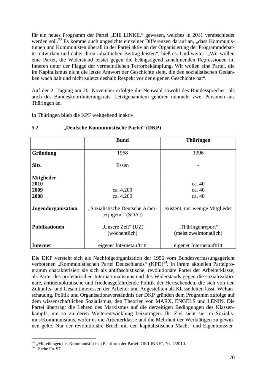 Seite 71 des Verfassungsschutzbericht 2010 Thüringen